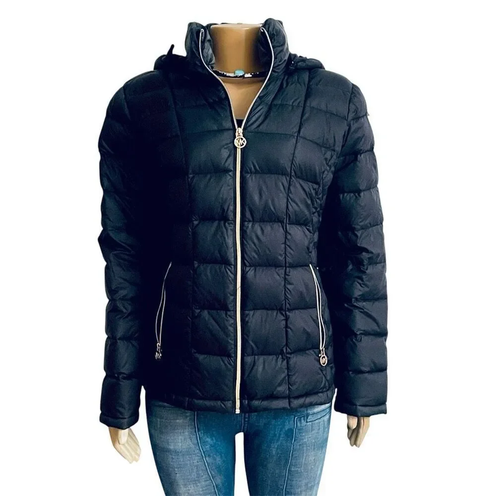 NWT Gorgeous Black MICHAEL KORS L  Packable Quilted Goose Down Puffer Jacket